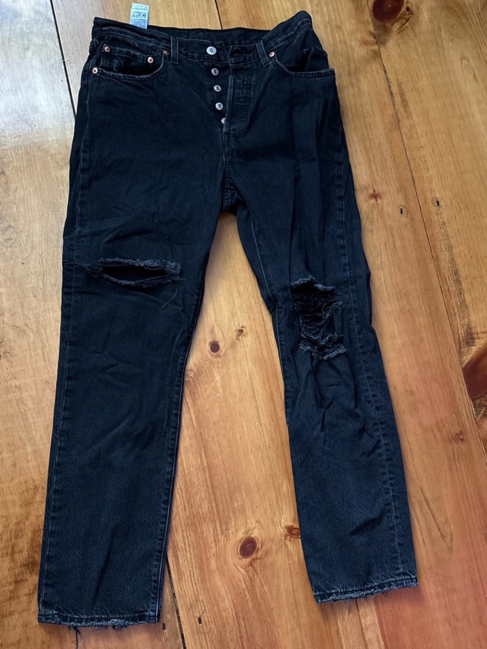Women’s Levi Black Distressed Button-Fly Jeans